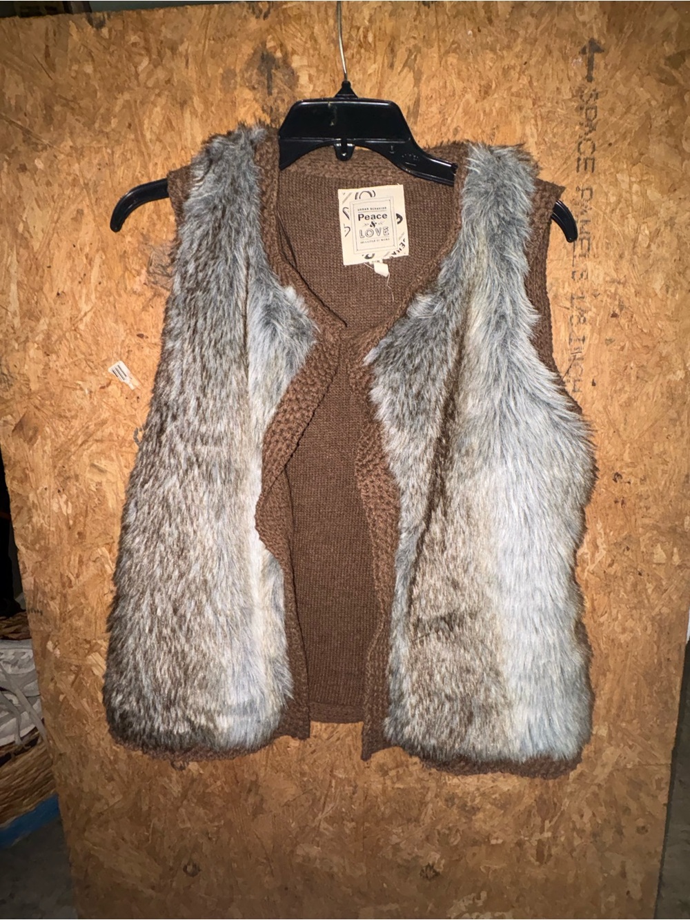 Urban Behavior Brown Knit Vest with Gray Faux Fur size Medium